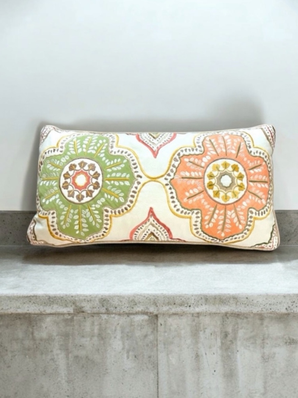 NINA CAMPBELL HOME Embroidered  pillow Duck Down insert 22 x 11